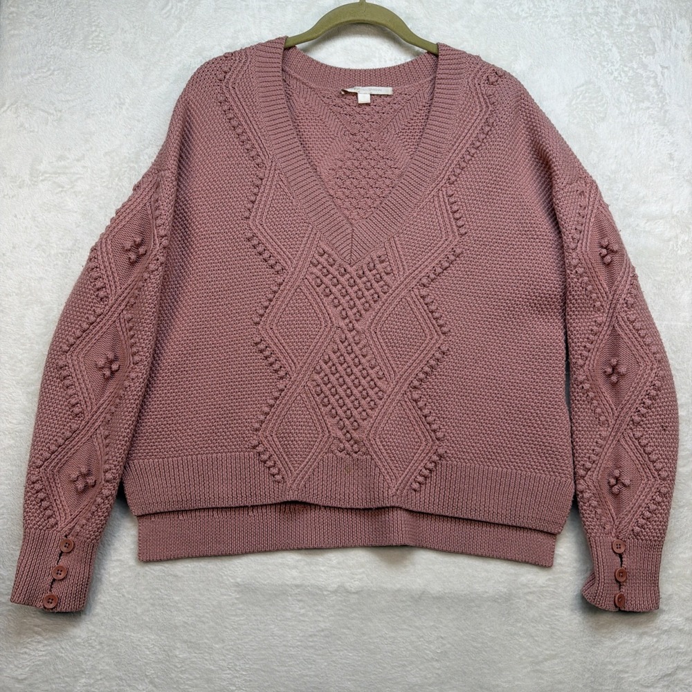 Jonathan Simkhai V Neckโ Sweater Womens Pink Cable Knit Chunky Small